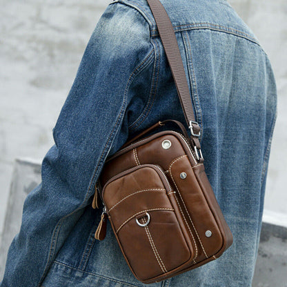 Men's Genuine Leather Small Shoulder Bag Messenger Bag Handbags Crossbody Bags