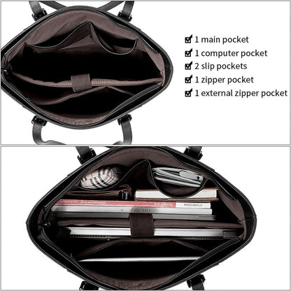 BROMEN Women Briefcase 15.6 inch Laptop Tote Bag Vintage Leather 4-black