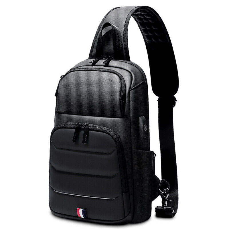 Men's Sling Backpack Oxford cloth Waterproof Crossbody Bag Black Daypack USBport