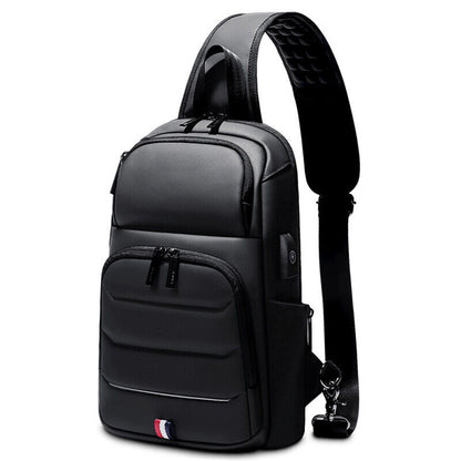 Men's Sling Backpack Oxford cloth Waterproof Crossbody Bag Black Daypack USBport