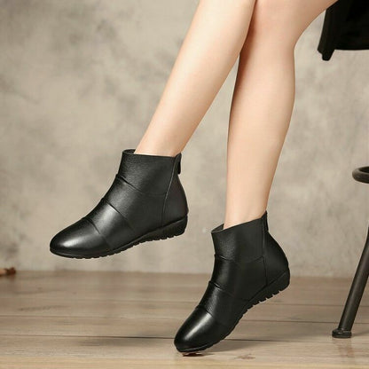 Women Chelsea Wedge Heels Flats Ankle Boots Beige Plus Size New Back Zip Shoes @