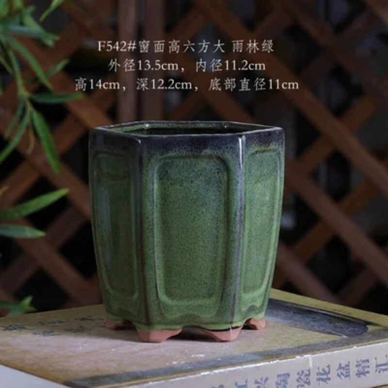 Ceramic Colorful Glazed Round Hexagon Bonsai Pot Tradition Chinese Decoration