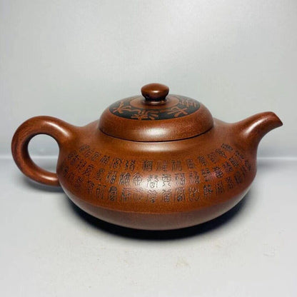 Vintage Chinese Yixing Purple Clay Teapot Zisha Ceremony Carving Collectible Art