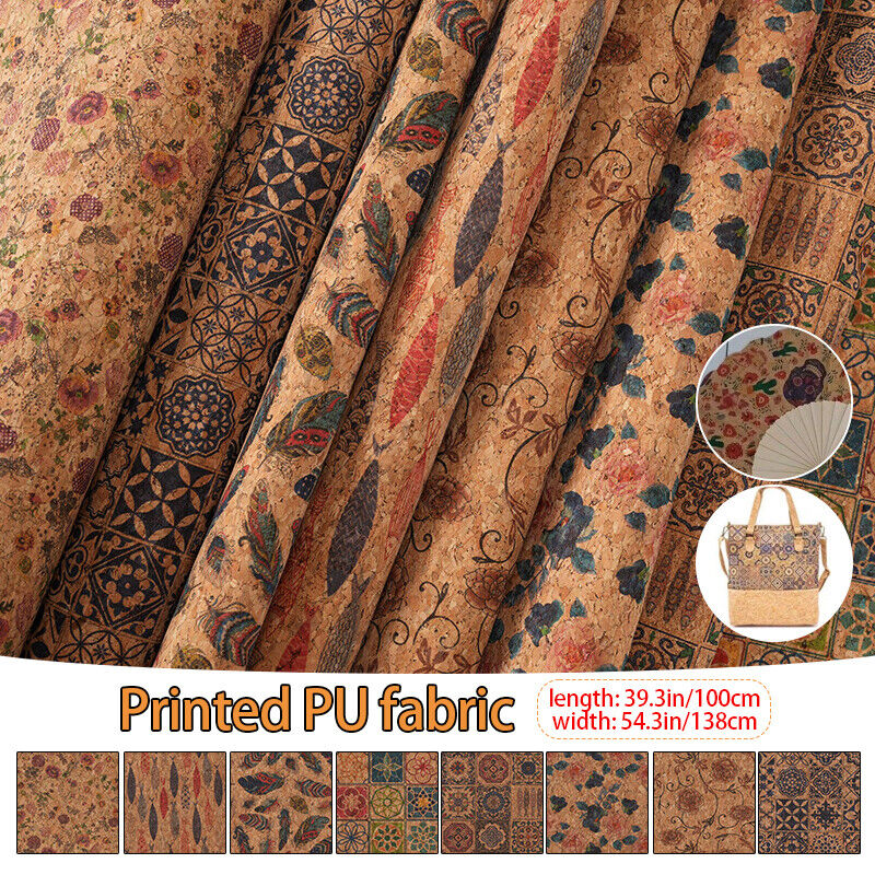 100x138cm Natural Cork Leather Fabric DIY Printed Textured Bag Furniture Decor
