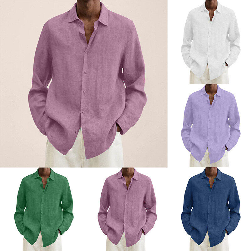 Blouse Shirt Long Sleeve Tops T Shirt Baggy Long Sleeve Linen Cotton Men
