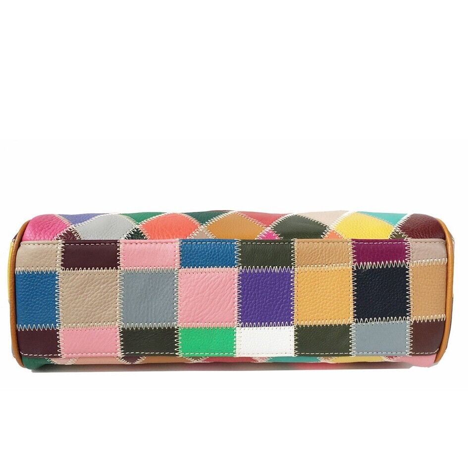 Top Cow Leather Colorful Patchwork Handbags, Desinger Women's Tote Shoulder Bag