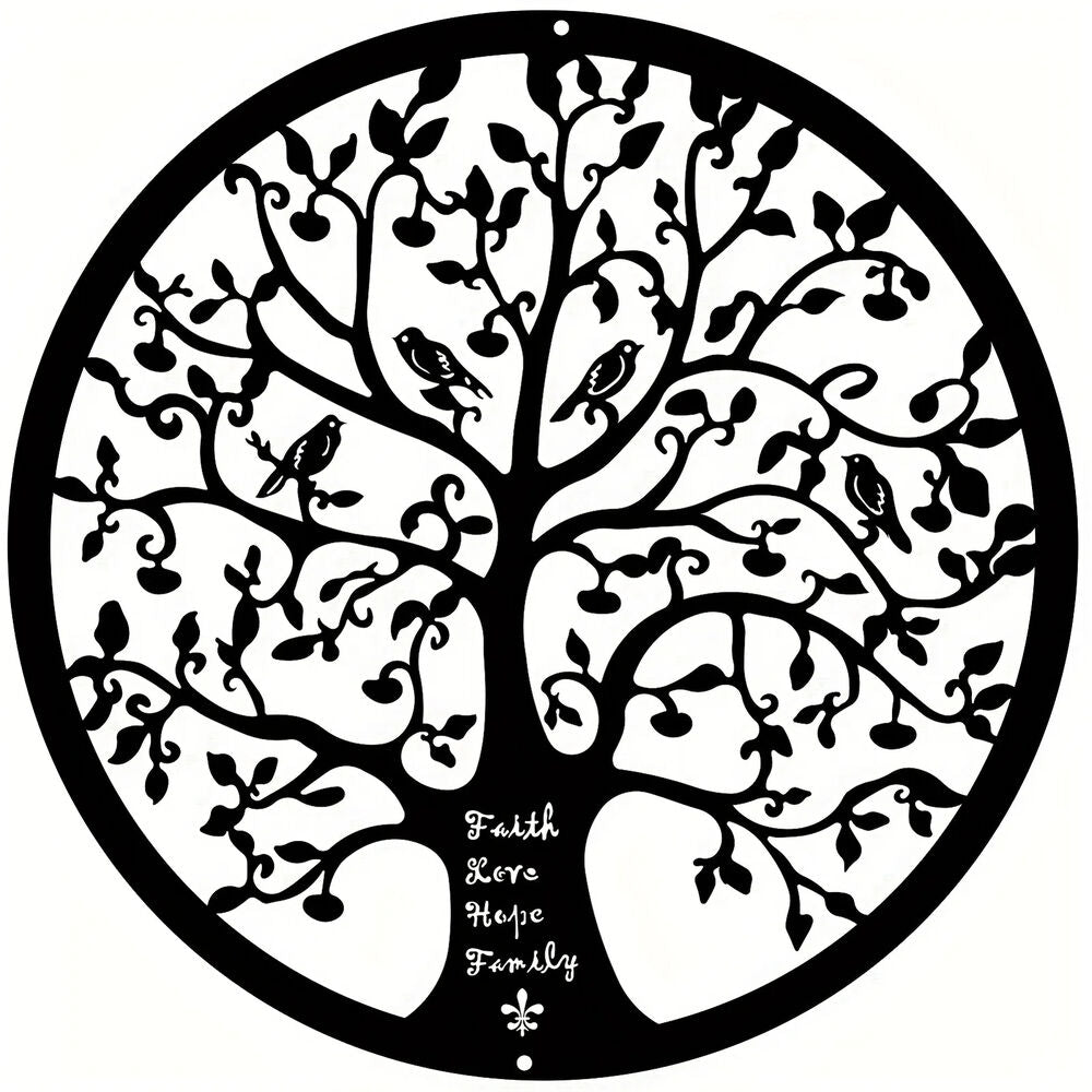 1pc Modern Tree Life Metal Wall Decor - Black Line Sculpture for Home and Office