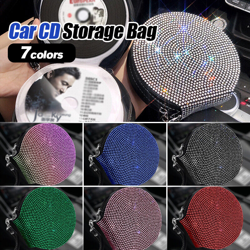 Bling Diamond Rhinestone Car Disc CD Storage Bag Box Holder Interior Accessories
