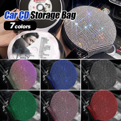 Bling Diamond Rhinestone Car Disc CD Storage Bag Box Holder Interior Accessories