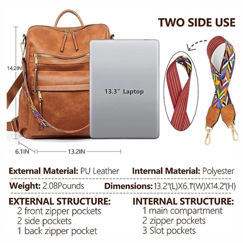 Women Backpack Purse Ladies Travel College Shoulder Bags with Colorful Strap