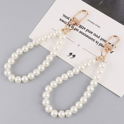 Pearls Beaded Keychains for Women Car Bag Bluetooth Headset Key Rings Pendant