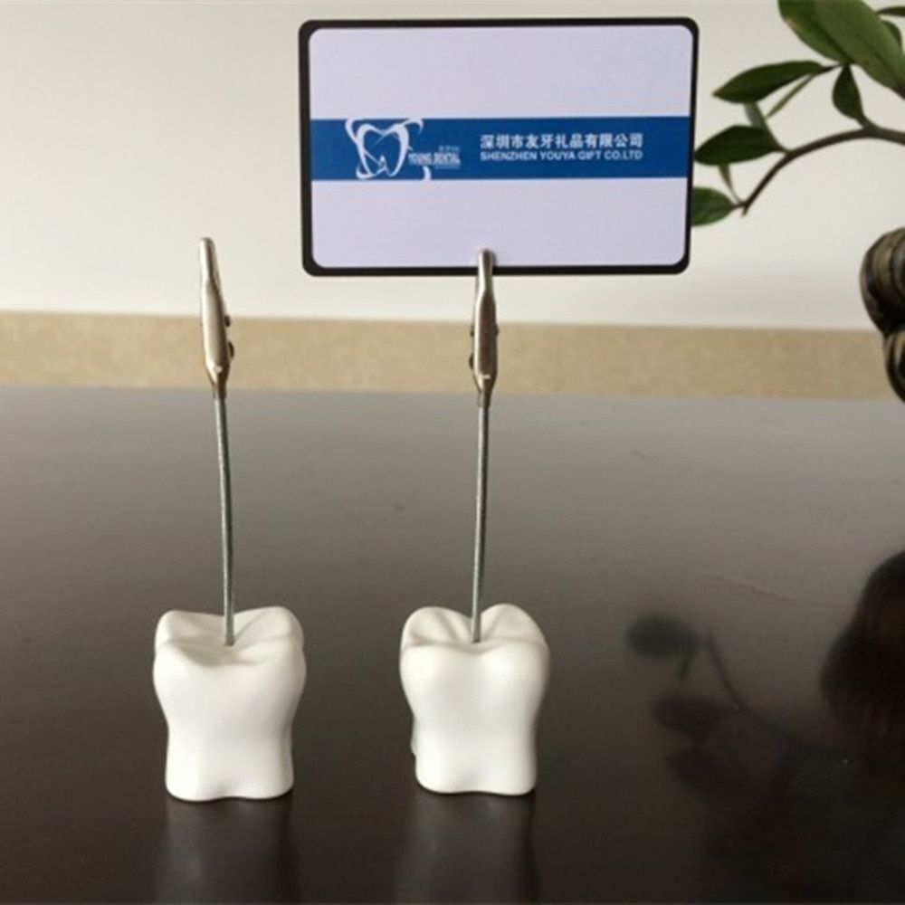 Business Card Holder Tooth Shaped Dental Clinic Desk Decoration Resin 3.5x3x13cm
