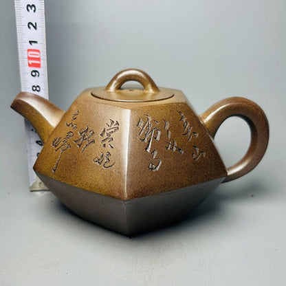 Vintage Chinese Yixing Purple Clay Teapot Zisha Ceremony Carving Collectible Art