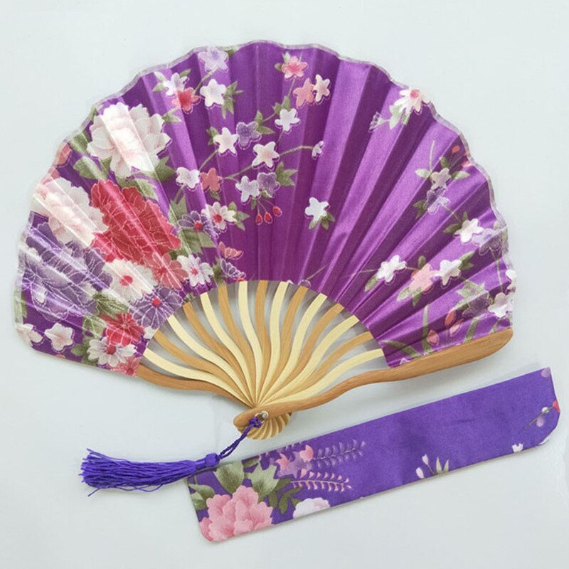 1-Piece Elegant Ladies Silk Flower Hand Folding Fan Japanese Style Wedding Party Props -