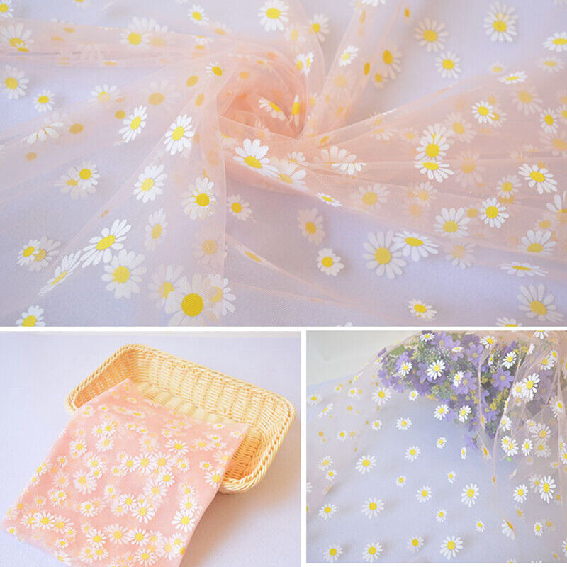 Floral Daisy Gauze Mesh Fabric Transparent Chiffon DIY Sweet Dress Blouse Bags
