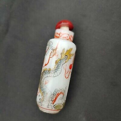chinese peking glass snuff bottle large dragon statue Ball snuffbox Painted gift