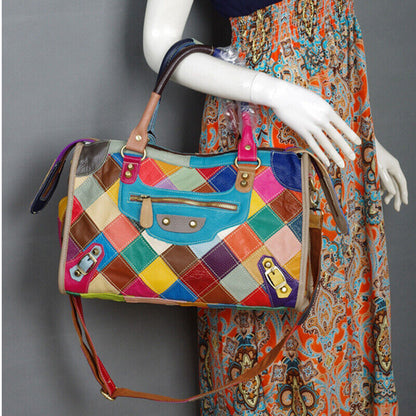 Designer Womens Cow Leather Multi-color random Handbag Satchel Tote Shoulder Bag