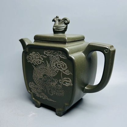 Vintage Chinese Yixing Purple Clay Teapot Zisha Ceremony Carving Dragon Tea Set
