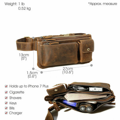 Men Real Leather Bum Waist Belt Bag Fanny Pack Sports Travel Running Pouch