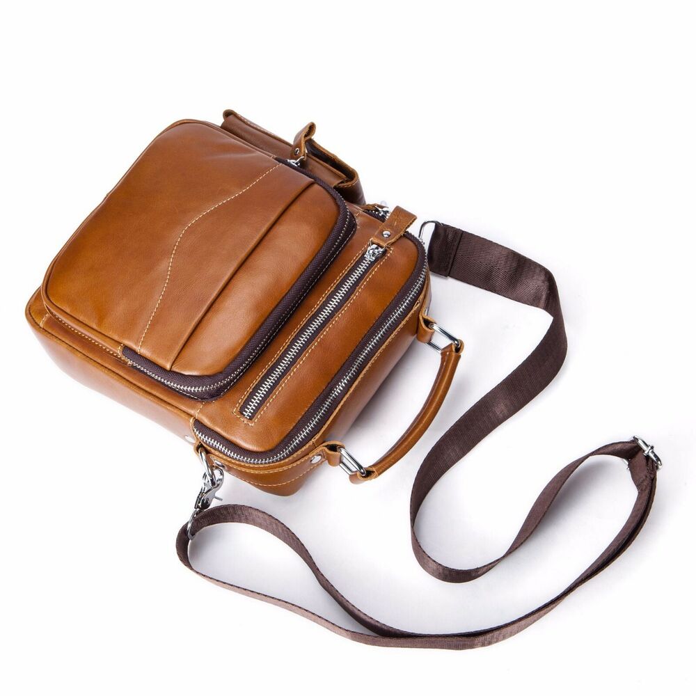 100% Genuine Leather Men's Sling Shoulder/Messenger Bag Zipper 8inch Handbags