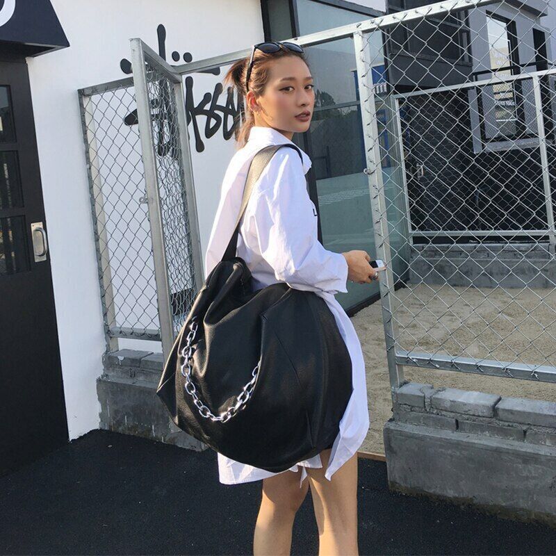 Women PU Leather Tote Bags Purses Handbags Shopper Black Shoulder Bag