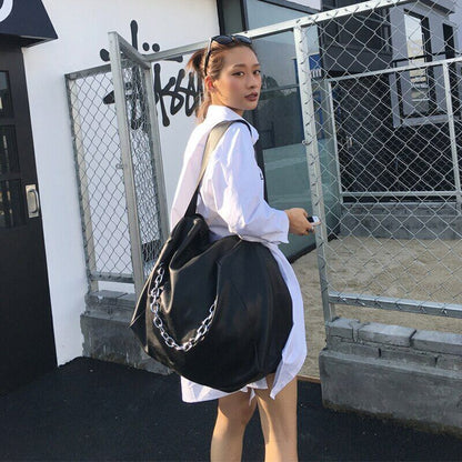 Women PU Leather Tote Bags Purses Handbags Shopper Black Shoulder Bag