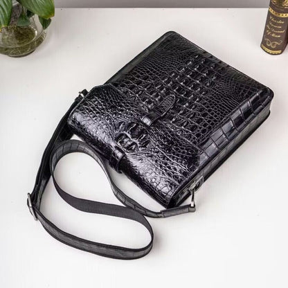 Handcrafted Original Crocodile Skin Leather Men Business Shoulder Messenger Bag