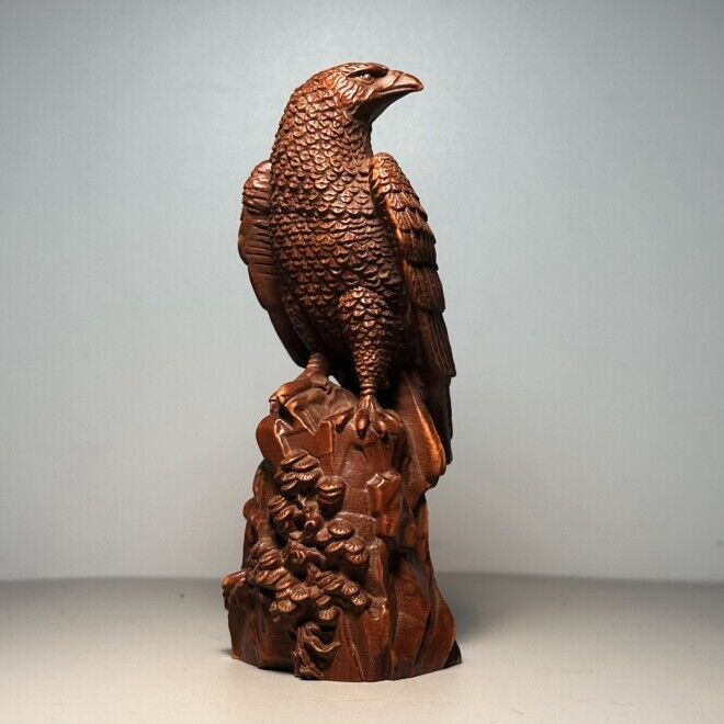 Collectible Chinese Boxwood Carved Exquisite Eagle Statue Figurines Art Ornament
