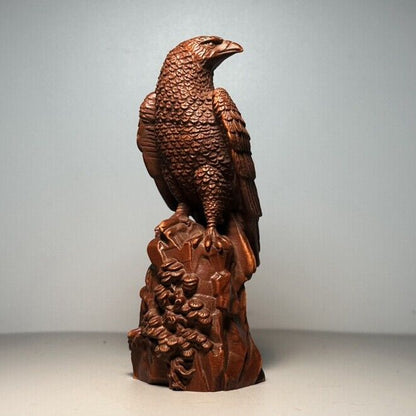 Collectible Chinese Boxwood Carved Exquisite Eagle Statue Figurines Art Ornament