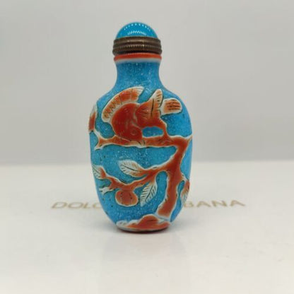 vintage chinese peking glass snuff bottle red carved bird collection snuffbox