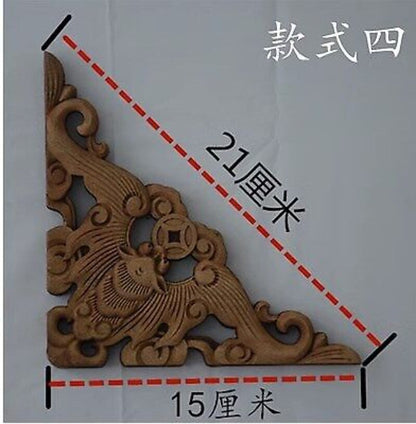 Chinese Hand Carved Statue Camphor Wood Bat Triangle Decal Wall Sculpture