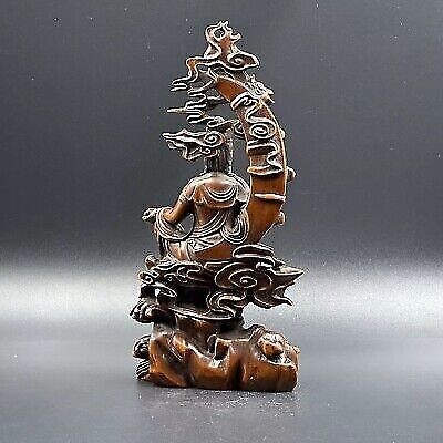 Chinese Boxwood Carving Kwan Yin Statue Woodwork Sculptures Home Decor Artwork