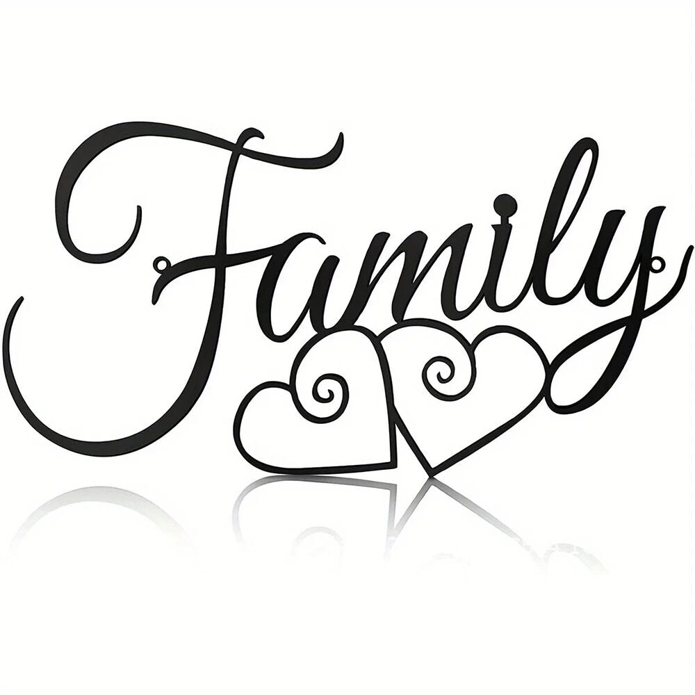 Family Wall Sign, Metal Family Wall Decor Black Word Wall Art Farmhouse Wall