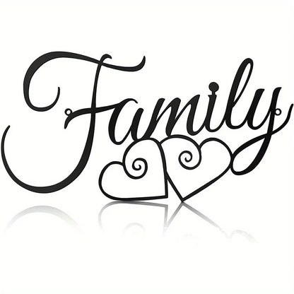 Family Wall Sign, Metal Family Wall Decor Black Word Wall Art Farmhouse Wall