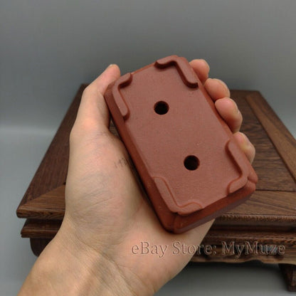 Red Chinese Yixing Rectangular Zisha Mame Shohin Bonsai Pot 9.5x5.5x3cm