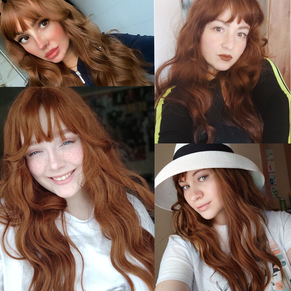 Long Wavy Wigs with Bangs Cosplay Party Synthetic Hair Wigs for Black Women
