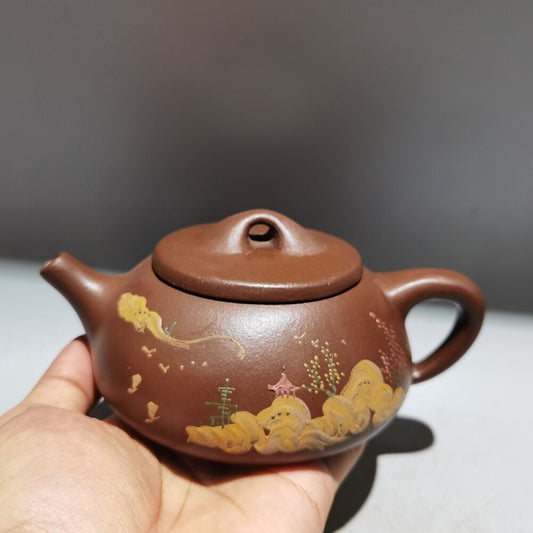 vintage chinese yixing purple clay teapot zisha ceremony painted teaware art