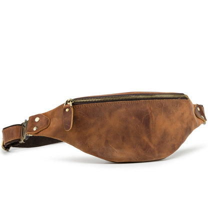 Motorcycle Outdoor Crazy Horse Leather Mens Waist Fanny Pack Crossbody Sling Bag