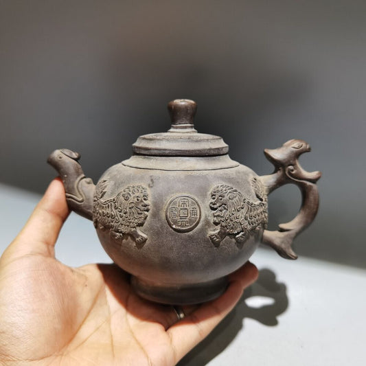 vintage chinese yixing purple clay teapot zisha ceremony ceramic lion teaware