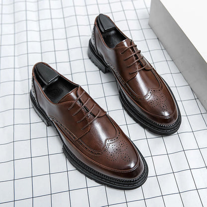 Men Shoes Business Dress Shoes All-Match Casual Shoes Brown Classic Block Shoe
