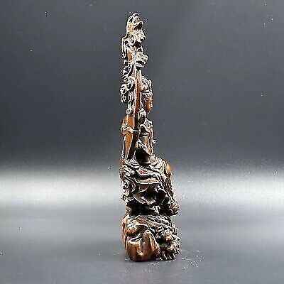 Chinese Boxwood Carving Kwan Yin Statue Woodwork Sculptures Home Decor Artwork