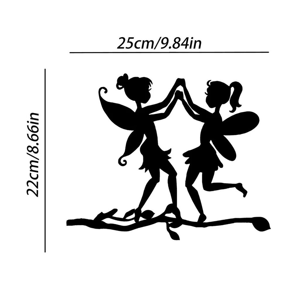 Garden with Two Elves On Branch Steel Silhouette Metal Wall Art