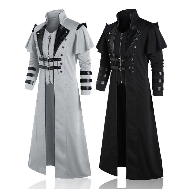 Mens Medieval Steampunk Frock Coat Retro Long Trench Cape Cloak Costume Jackets