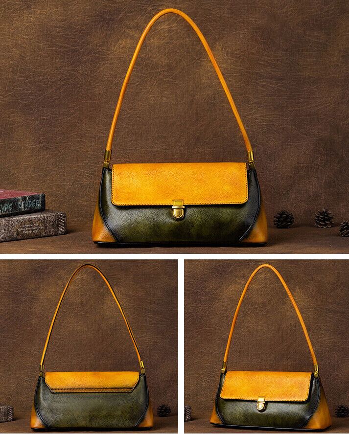 Top Cow Leather Women's Underarm bag, Colour Clashing Handbag Tote Shoulder Bags