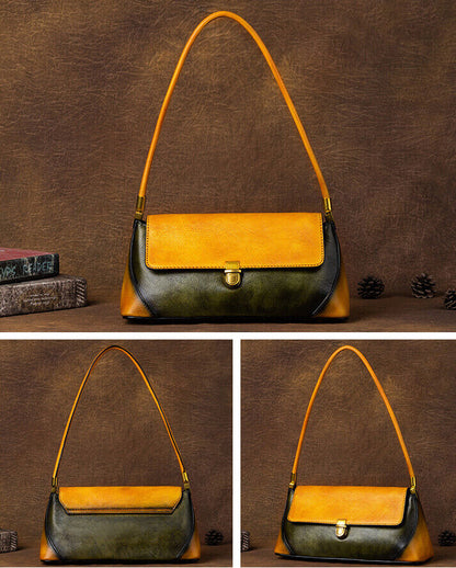 Top Cow Leather Women's Underarm bag, Colour Clashing Handbag Tote Shoulder Bags