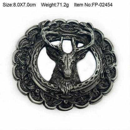 Belts Buckle Zinc Alloy 4cm Width Loop Deer Head DIY Western Jeans Pewter Finish