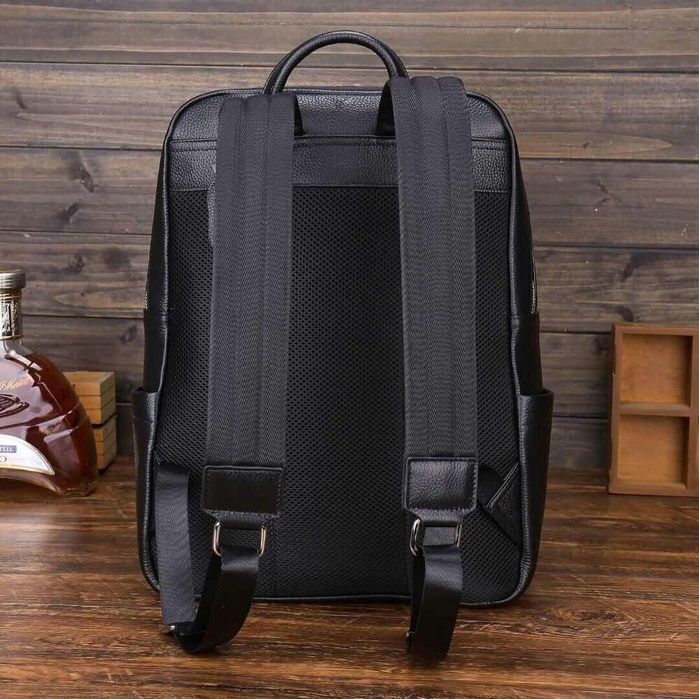 Top Cow Leather Black Men's bag, Soft Leather Large Capacity Backpack Travel Bag