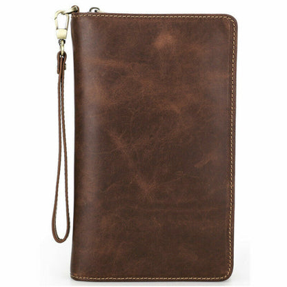 Men Leather Clutch Bag Wallet Zipper Purse Money Card Passport Pens Coins Holder
