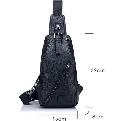 Men's Sling Backpack Genuine Leather Crossbody Bag Sling Shoulder Bag for Hiking