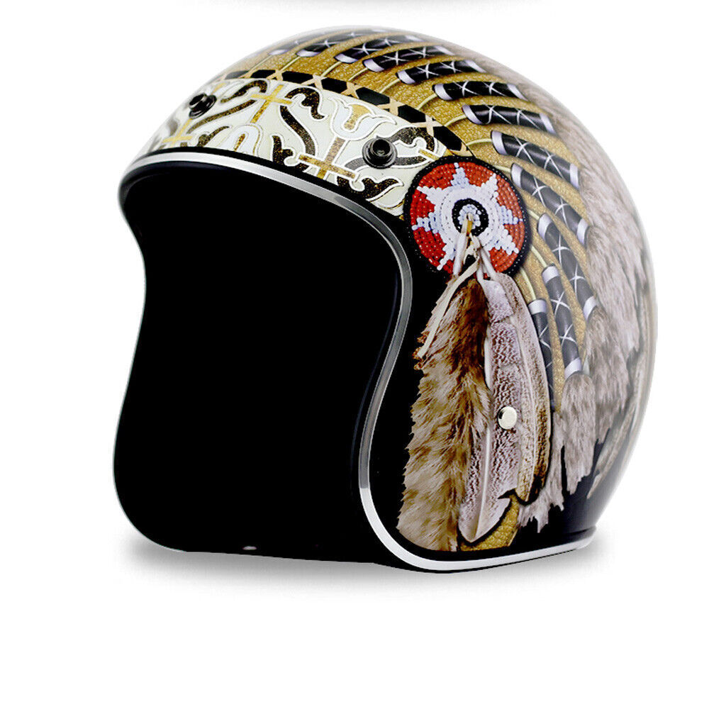 Open Face Motorcycle Helmet Indian Feather Print Cruiser Scooter Bike Helmet DOT